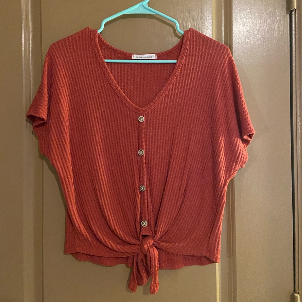 Caution to the Wind Maroon Tie in the Front Top